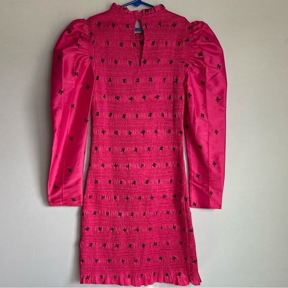Ulla Johnson Pink Aurele Mini Dress Sz 0 Smocked Silk Blend Puff Sleeve Cocktail - Picture 14 of 16